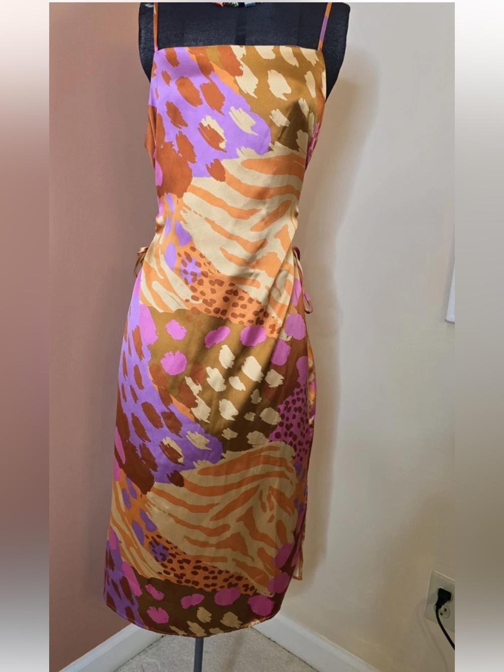 Christian LaCroix Multicolor Satin Slip Dress with Abstract Print L